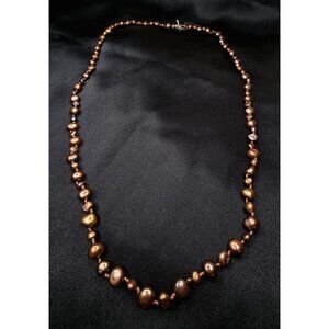 CGI Freshwater Pearls Brown Long Necklace With Organic Irregular Beads & Secure